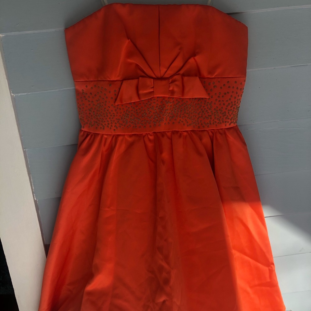 LaBelle Orange Formal Strapless Dress